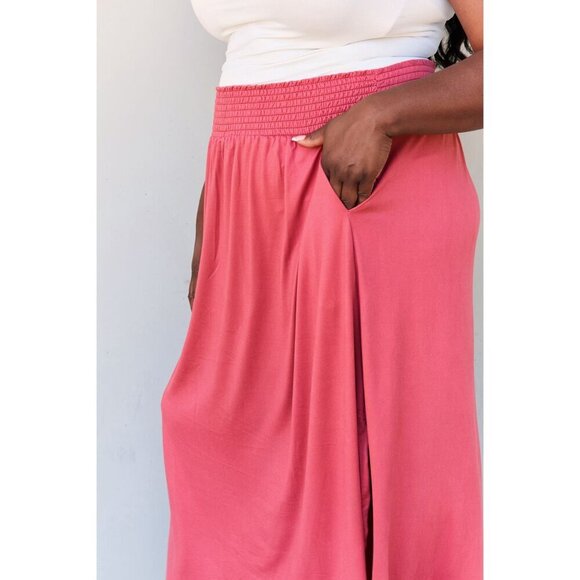 Doublju Comfort Princess Full Size High Waist Scoop Hem Maxi Skirt in Hot Pink - Picture 5 of 9